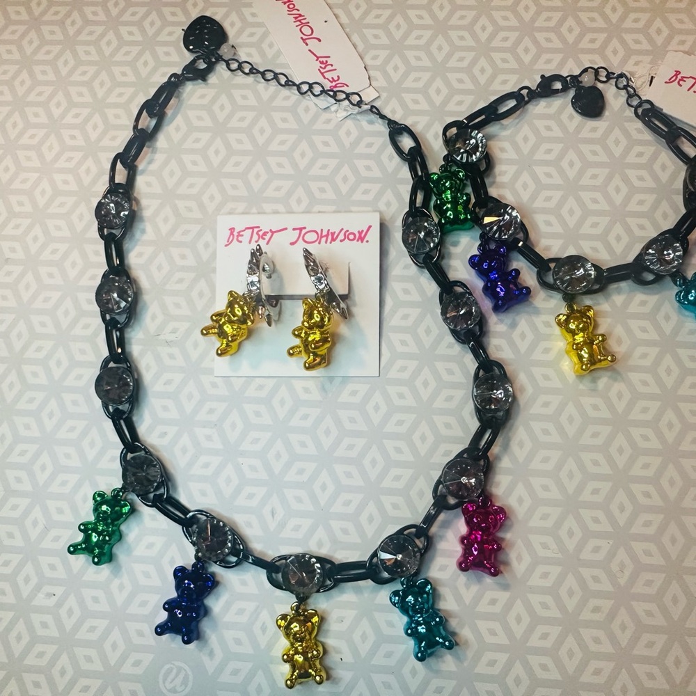 Betsey Johnson Colorful Bear Charm Jewelry Set